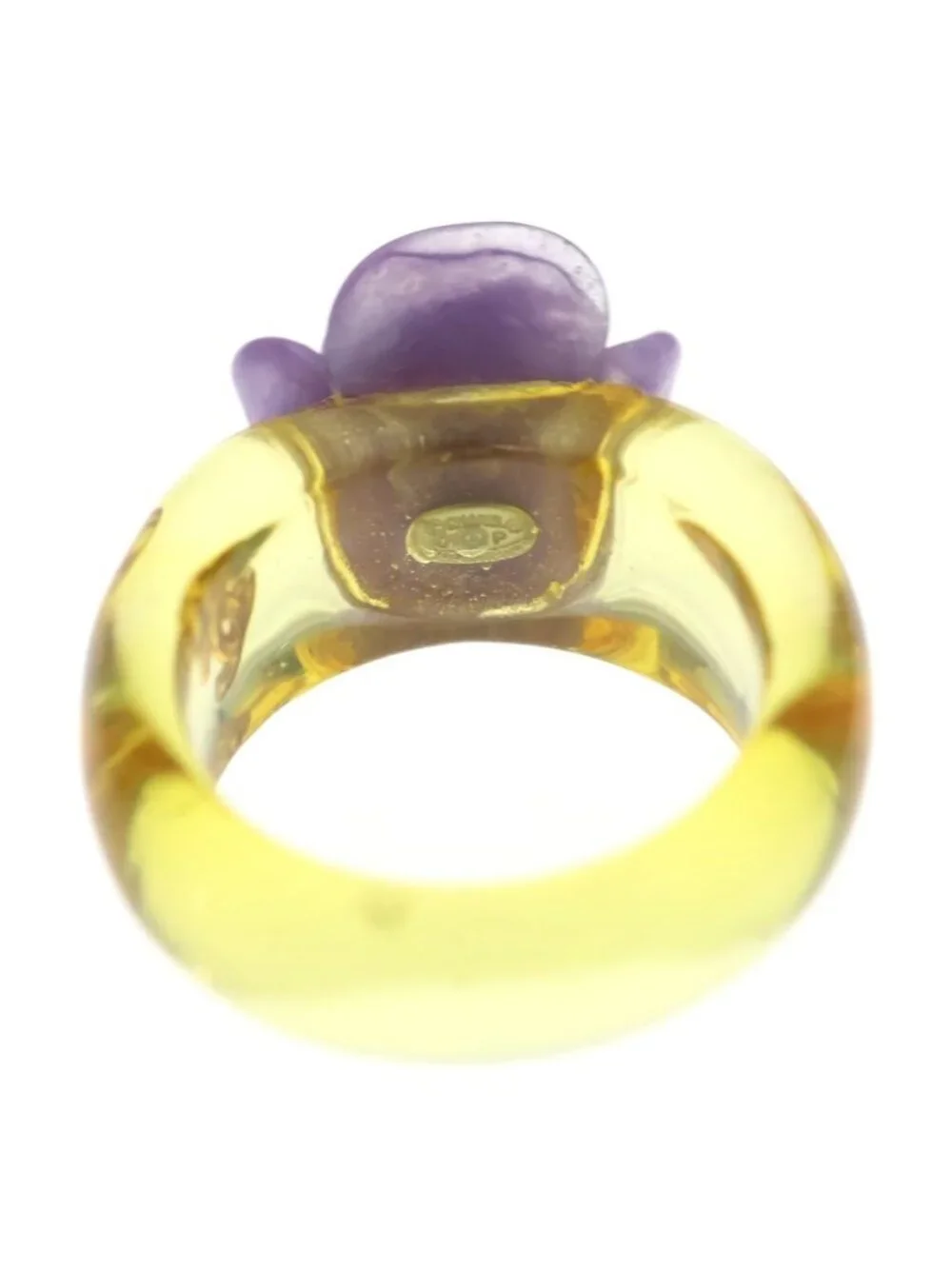 Chanel Camellia Flower Motif Ring Purple Yellow